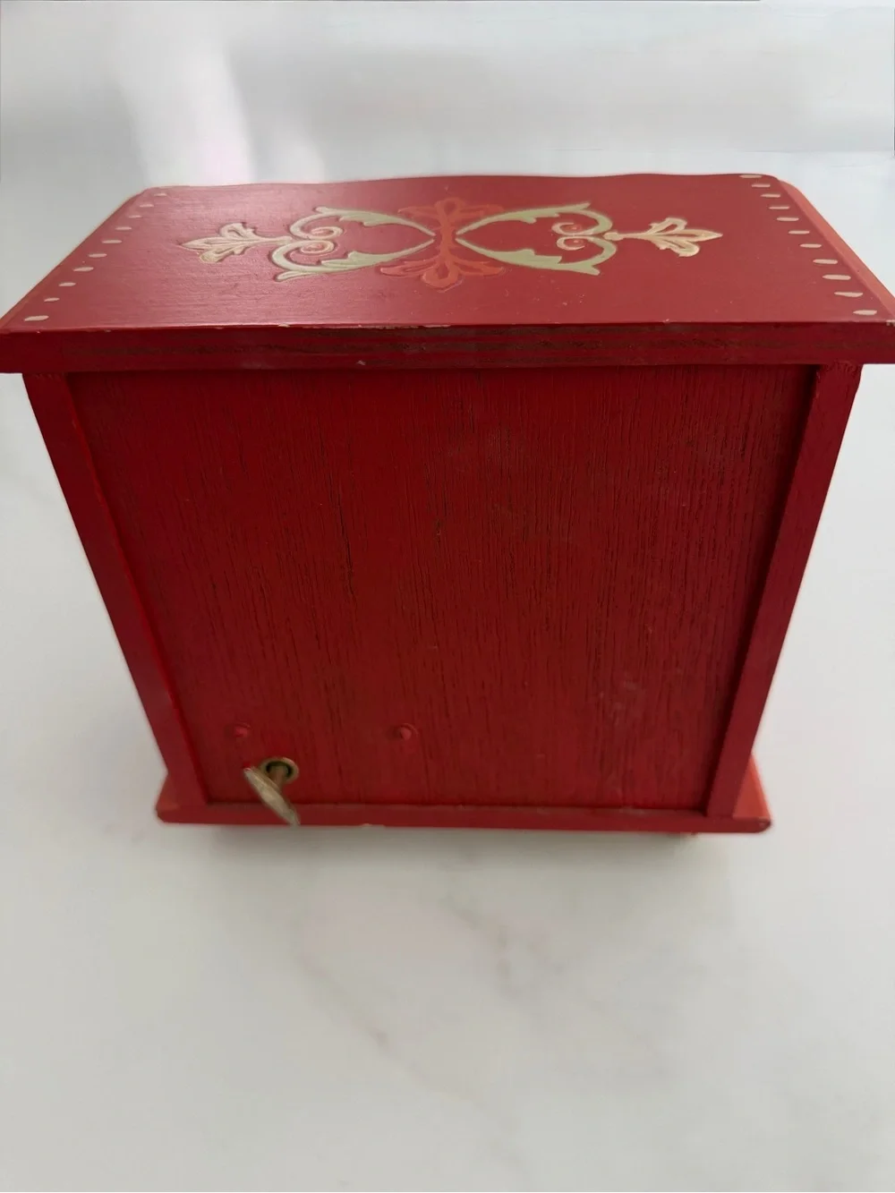 Vintage 3 Drawer Musical Jewelry Box Mini Chest orange Wooden Hand Painted 70s